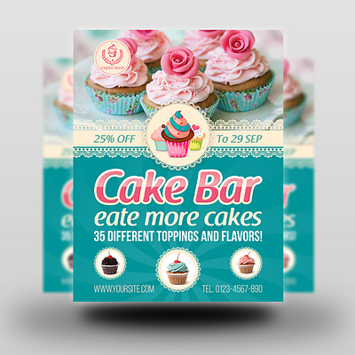 Cake Flyer Template bakery cafe cake flyer cake menu cupcake cupcakes flyer food flyer pastry pink purple rainbow cake restaurant sweet cake tart wedding cake