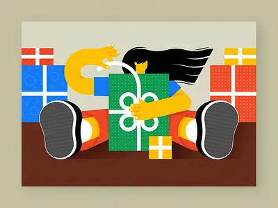 Christmas card. blue brown character christmas colorful flat flatdesign grain illustration minimal presents red textures vector web yellow