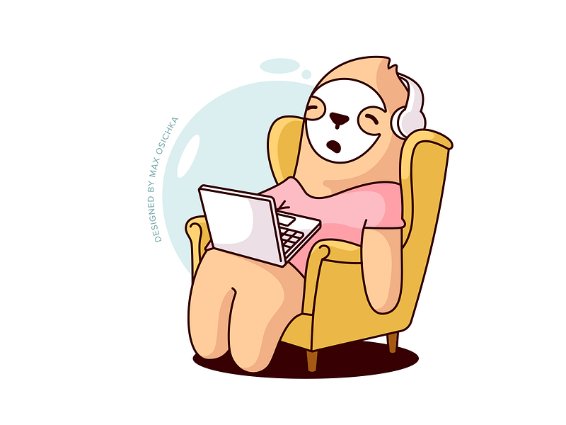 Sleeping Sloth Sticker chair character character design design headphones illustration laptop sketch sleep sloth vector work