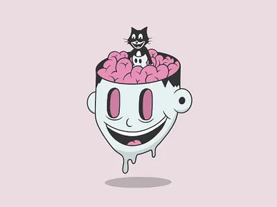 Cat got your brain? brain cartoon cartoon character cat character controll illustration retro vector vintage