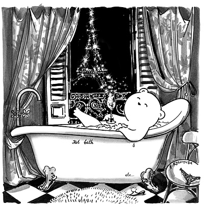 Night in Paris bathroom bear graphic illustration ink joy paris photoshop picture wacom watercolor