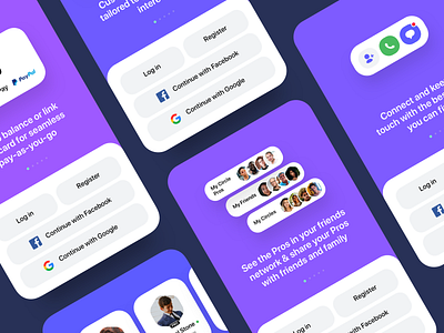 iOS App Onboarding Slides carousel clean colors facebook flat friends google illustration ios ios app minimal mobile modern onboarding onboarding screen preview purple simple slider ui