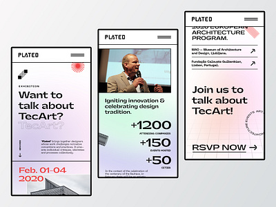 Plated Architecture Events app app design application art direction clean event event platform layout responsive typography ui webdesign
