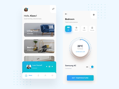 Smart Home Mobile App branding gradients ios app mobile mobile app mobile app design mobile design mobile ui music player product design product page saransh verma smart home smart home app smarthome temperature typogaphy ui uidesign uxdesign