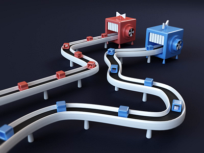 Paths 3d abstract animation conveyor design loop path render webshocker website