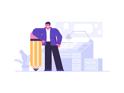 Freelance illustrator workspace architect designer desk engineer flat illustration freelance illustration illustrator landingpage table uiux web workspace