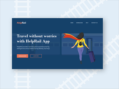 Website landing page for HelpRail emergency help landing page railway train travel ui uiux user interface web design web landing page web ui