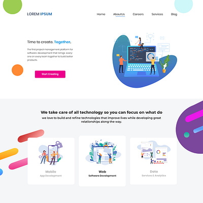 software development company website adobe photoshop illustration landing page design