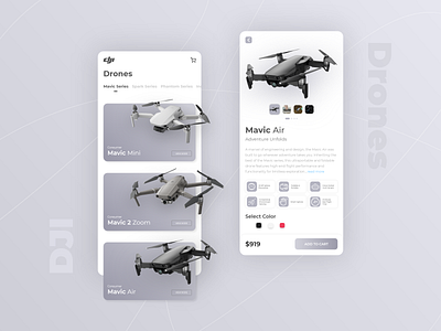 DJI Drones App UI app app ui appui art art designer cart design dji dji drone dji store app drone drone store drones interface minimal mobile app online store ui uidesign uiux