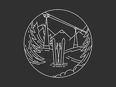 Ski and mountains flat graphic lift line art mountain season ski snow travel vector vector illustration winter