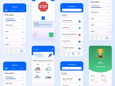 Driving Test Application app application design quiz test app typography ui ux vector