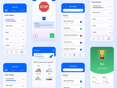 Driving Test Application app application design quiz test app typography ui ux vector