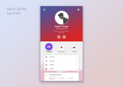 User profile. Daily UI (day 006) daily 100 challenge daily ui daily ui 006 design ui webdesign