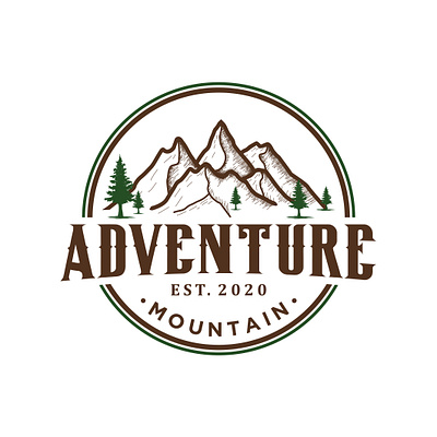 Mountain adventure vintage logo, outdoor rustic label. adventure circle emblem environment exploration forest green hiking hill icoon illustration label logo minimalist mountain nature outdoor rustic simple vintage