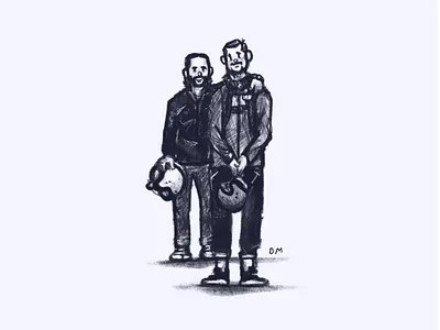 dear friends boys friend friends helmet illustration motorcycle procreate short sketch tall