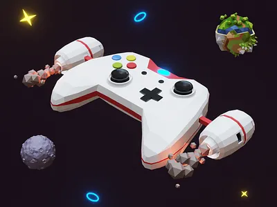 Space Game 🚀 3d cosmos design earth game design gamepad gamer illustration lowpoly milkyway moon planet rocket space spaceship stars startup universe xbox