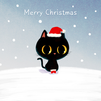 Merry Christmas! animal blackcat cat character character design christmascard cute doodle drawing emoji illustration photoshop