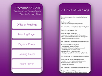 Breviary App UI Mockup app app design catholic christian design elegant flat gradient light modern simple ui ux writing