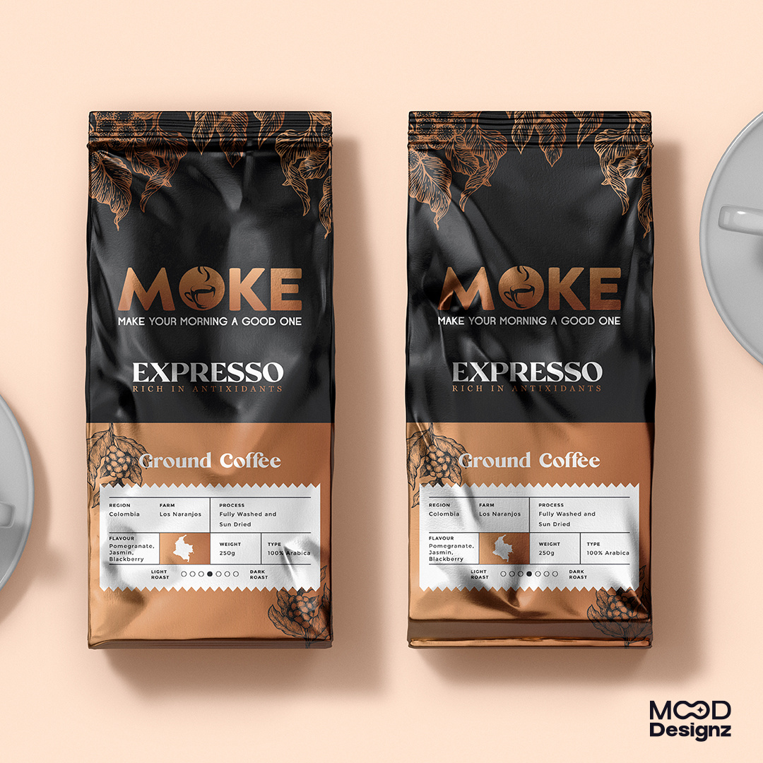 Moke Coffee Packaging Design branding coffee brand coffee label graphic design label design packaging design