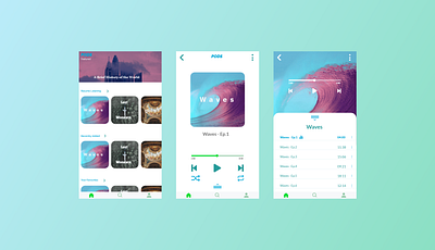 Pods - Podcast Player App adobe xd app blue design flat green minimalist player podcast podcasts prototype ui xd