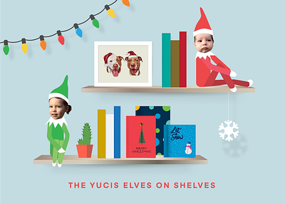 Yucis Family Christmas Card 2019 christmas cards cute elf on the shelf elves flatdesign holidays santa yucis