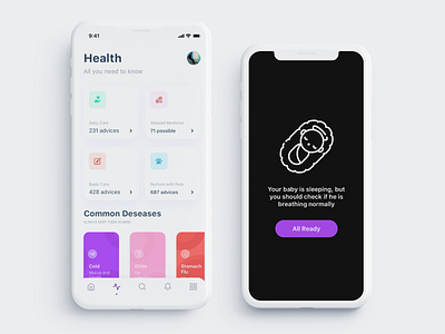 Parents app advises alert app baby children clean concept deseases design health sketch ui ux withe