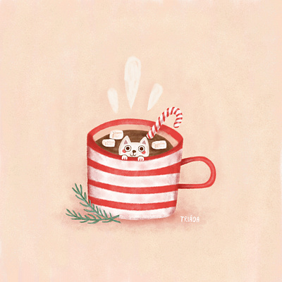 Christmas choco kitty candy cat chocolat christmas cute festive happy holidays hot chocolate illustration kitty lollipop marshmallows pink red xmas