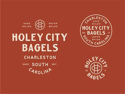 Holey City Bagels badge branding hand drawn lettering logo vintage