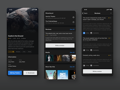 VIFF – Movie Profile adobexd app blue dark dark app dark ui design imdb minimal movie reviews ui ux