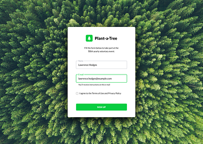 Plant-a-Tree signup form dailyui green sign up signup