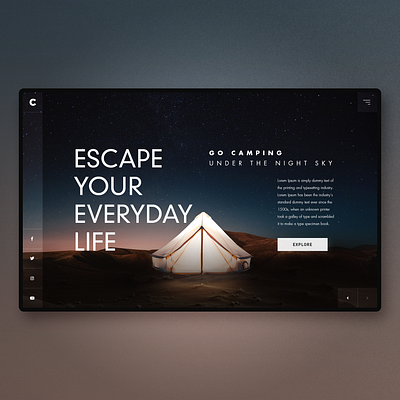 Go Camping app design banner camping clean concept dailyui hero image homepage landing landingpage nightsky slide slider stars tent ui uidesign ux webdesign website design