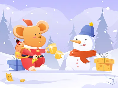 Christmas mouse illustration 插图