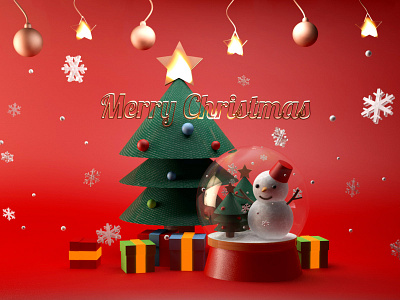 Merry Christmas c4d gift merry snow tree