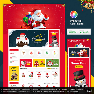 Gifty Box – Santa Christmas Shop – eCommerce Responsive Theme opencart prestashop shopify templatetrip theme woocommerce wordpress