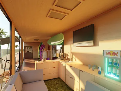 18 Wheels of Surf Relaxation space 3d 3d model art beach cabin cgi concept design graphic design interior interior design lumion model render seating sketchup space planning surf truck visualization