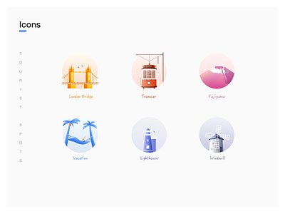 Icons of Tourist Spots app icons illustraion ui