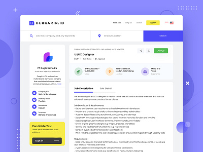 Berkarir Job Board | Job Descriptions Page app board clean dashboard design exploration gradient hiring homepage interface job landing minimalistic page talent ui user ux vacancy web