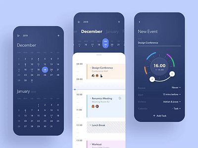 Taski - Calendar App agenda animation app calendar card design event gradient management motion motion design simple task time timeline ui user interfaces ux