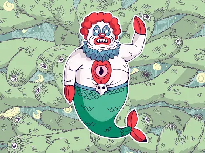 Scary Christmas clown design fish flat illustration inflat joker madrabbit new year scary top