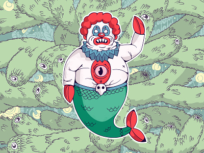 Scary Christmas clown design fish flat illustration inflat joker madrabbit new year scary top