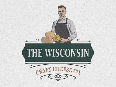 The Wisconsin Craft Cheese Logo cheese craft hand drawn illustration print vector vintage logo wisconsin