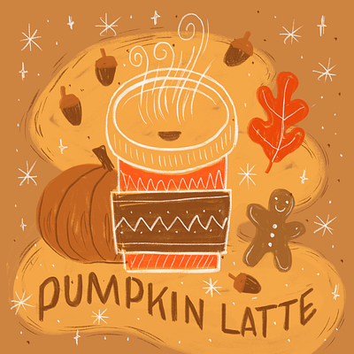 12 Drinks Of Christmas - Pumpkin Latte applepencil autumn brown cafe caffeine coffee cookie drawing drink fall ginger gingerbread handlettering ipad latte leaf leaves lettering procreate pumpkin