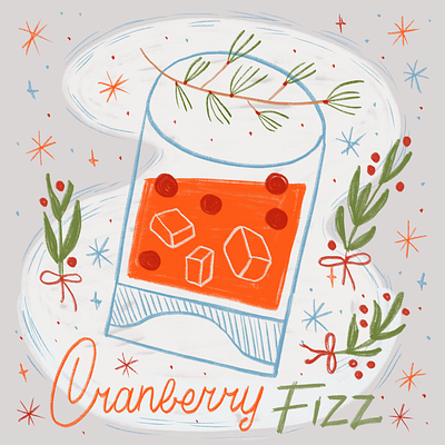 12 Drinks Of Christmas - Cranberry Fizz 12daysofchristmas 12drinksofchristmas applepencil bar christmas coctail cranberry drawing drink drinking fir fizz holiday ice cube ipad kitchen pine procreate winter xmas