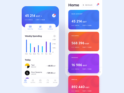 Mobile Banking App app balance bank card bar chart card clean credit card credit card slider finance finance analytics fintech interface mobile app mobile banking mobile banking app payment spendings transaction ui ux