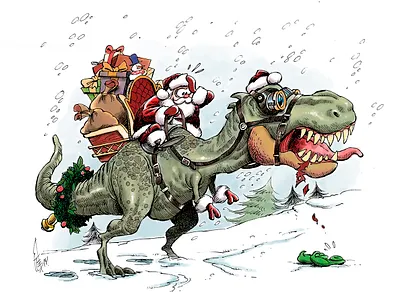 Dino Christmas! advent cartoon christmas drawing holidays humour merry merry xmas navidad santa santaclaus