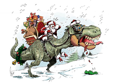 Dino Christmas! advent cartoon christmas drawing holidays humour merry merry xmas navidad santa santaclaus