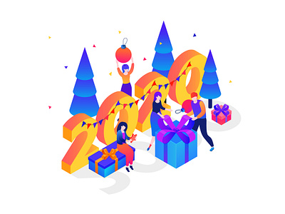 Happy New Year 2020 character congratulation congratulations design happy illustration isometric illustration isometry new year new year 2020 style