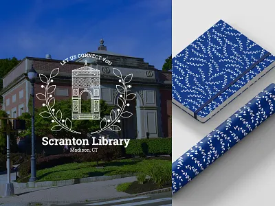 Scranton Library — Logo design book brand identity brand identity design branding building library library logo line art line art logo logo logo design logotype olive olive wreath pattern