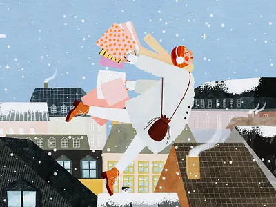 Winter shopping ❄️ christmas female character illustration illustration art illustrator kids illustration luxembourg shop shopping snow