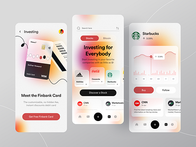 Fintech App bank app banking app bitcoin cards charts debit card finance app financial app fintech fintech branding gradients investment mobile mobile app stocks